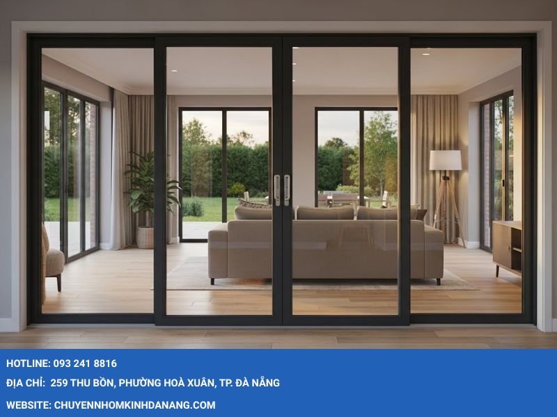 Cửa đi mở trượt 4 cánh Xingfa Nhôm Kính Hưng Thịnh