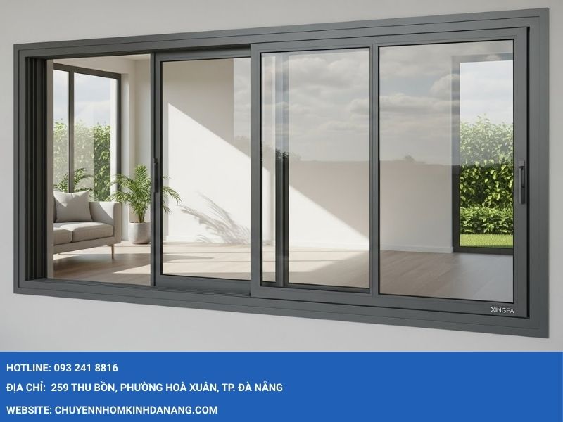 Cửa sổ 4 cánh mở trượt nhôm Xingfa Hưng Thịnh