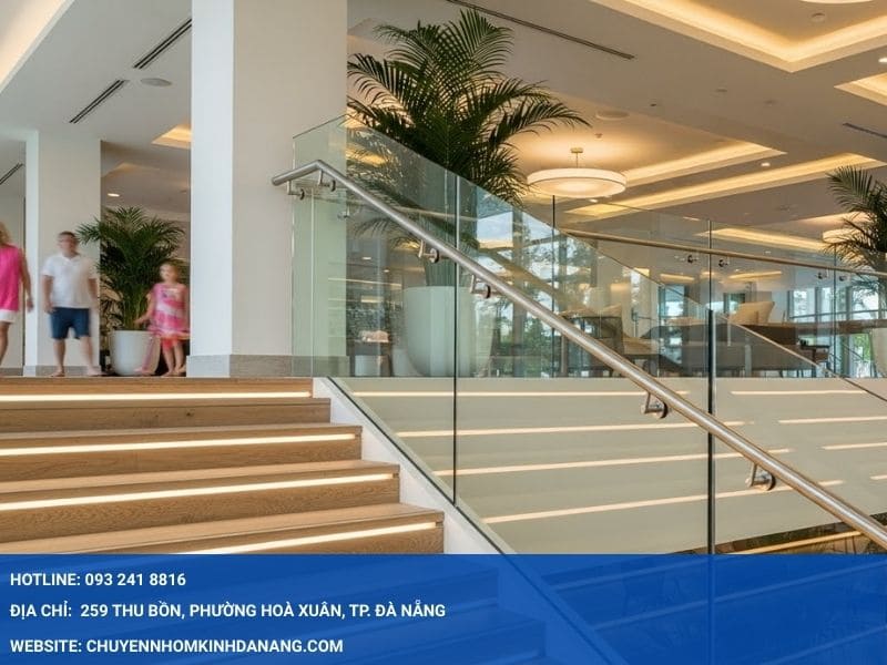 Lắp đặt lan can kính cho resort Nhôm Kính Hưng Thịnh