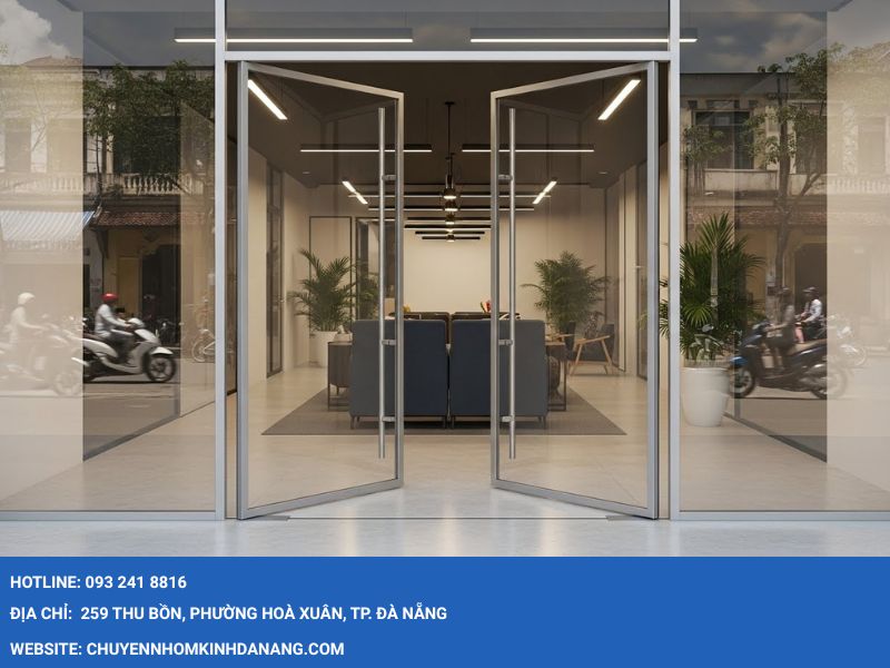 Cửa kính cường lực lề sàn 2 cánh Hưng Thịnh