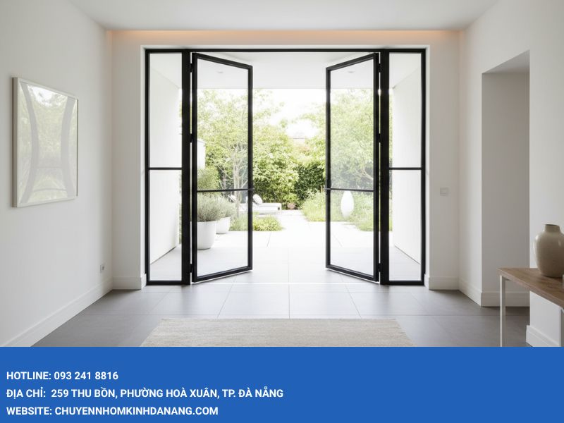 Cửa nhôm slim 2 cánh mở quay Nhôm Kính Hưng Thịnh