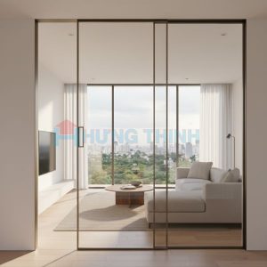 Hình thực tế Cửa trượt slim 2 cánh 1 cánh trượt 1 cánh cố định