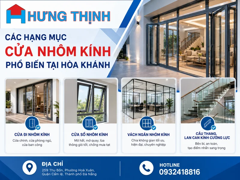 Các hạng mục cửa nhôm kính phổ biến tại Hòa Khánh