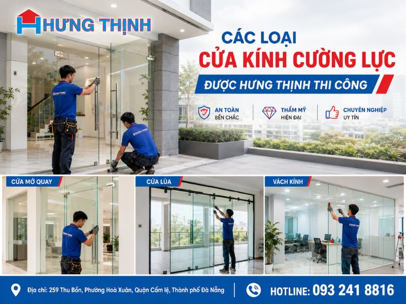 Các loại cửa kính cường lực được Hưng Thịnh thi công