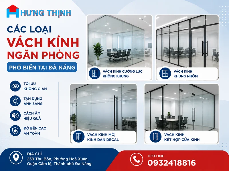 Các loại vách kính ngăn phòng phổ biến tại Đà Nẵng