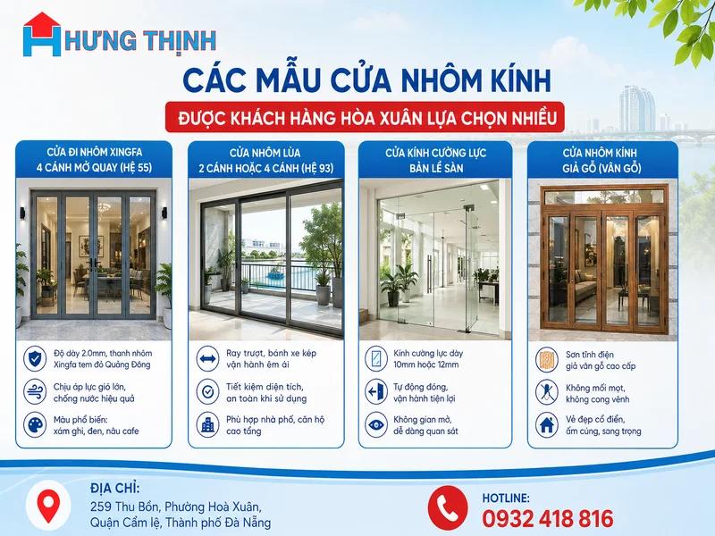 Các mẫu cửa nhôm kính được khách hàng Hòa Xuân lựa chọn nhiều
