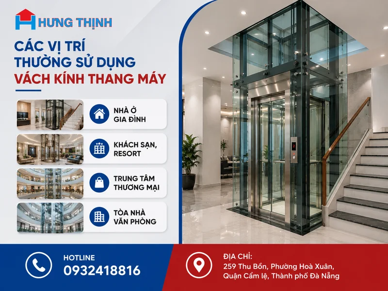 Các vị trí thường sử dụng vách kính thang máy