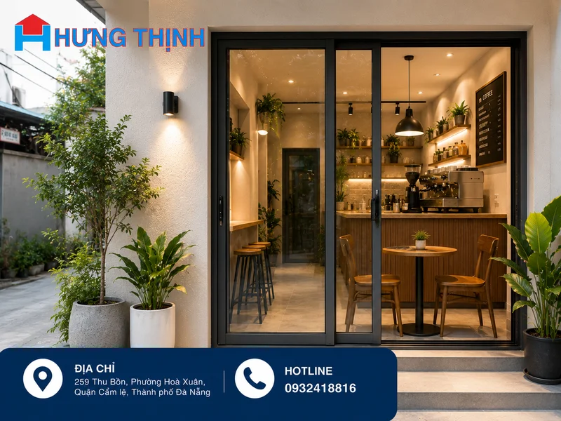 Cửa kính lùa cho quán cafe diện tích nhỏ