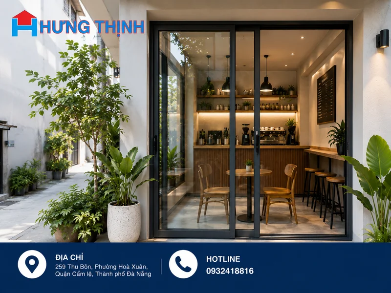 Cửa kính lùa cho quán cafe diện tích nhỏ