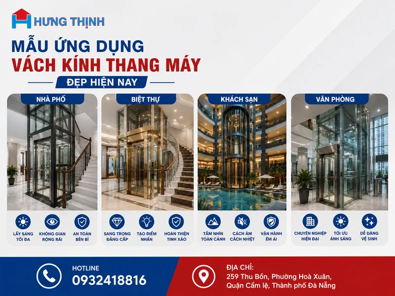 Mẫu ứng dụng vách kính thang máy đẹp hiện nay