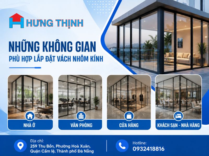 Những không gian phù hợp lắp đặt vách nhôm kính