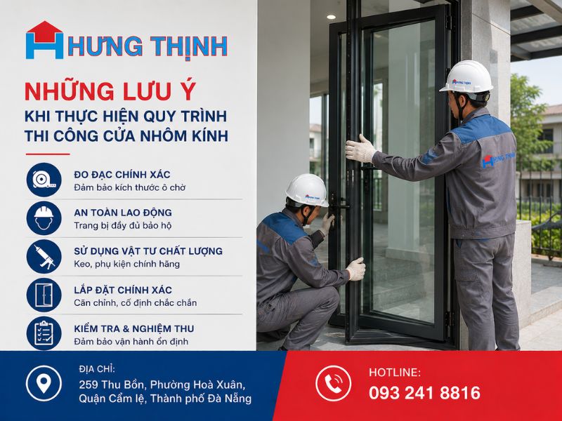 Những lưu ý khi thực hiện quy trình thi công cửa nhôm kính
