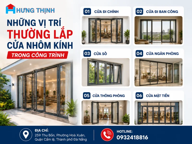 Những vị trí thường lắp cửa nhôm kính trong công trình