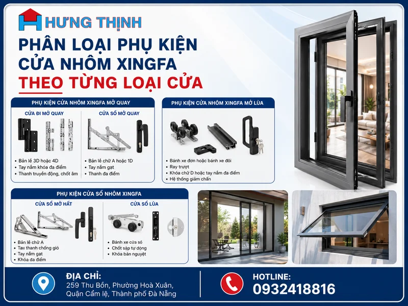Phân loại phụ kiện cửa nhôm Xingfa theo từng loại cửa