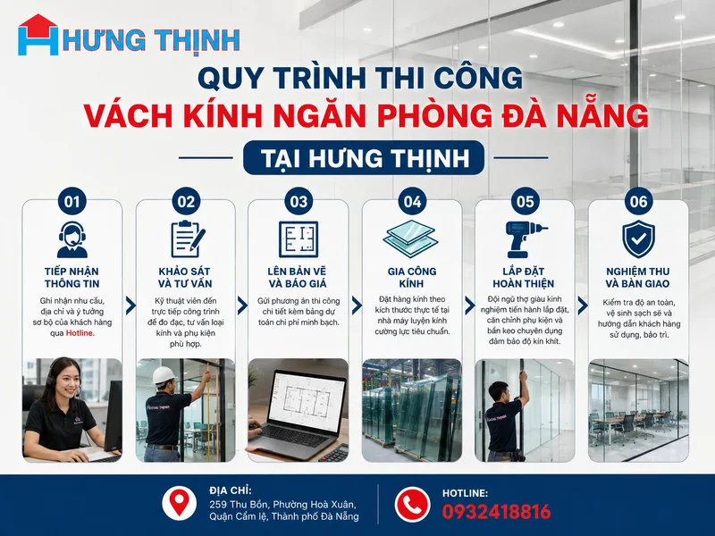Quy trình thi công vách kính ngăn phòng Đà Nẵng tại Hưng Thịnh