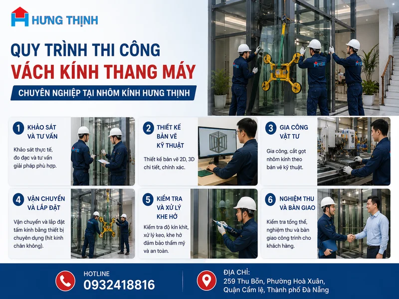 Quy trình thi công vách kính thang máy chuyên nghiệp tại Nhôm Kính Hưng Thịnh