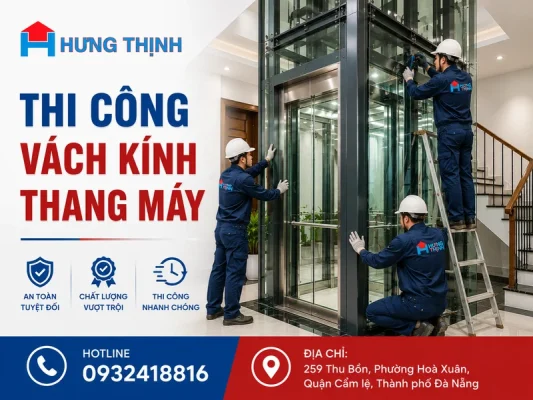 Thi công vách kính thang máy