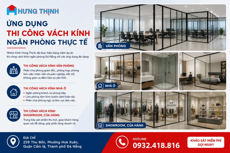 Ứng dụng thi công vách kính ngăn phòng thực tế