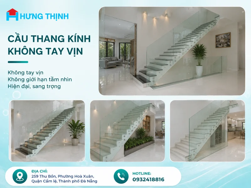 Cầu thang kính không tay vịn