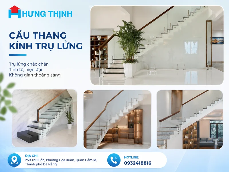 Cầu thang kính trụ lửng