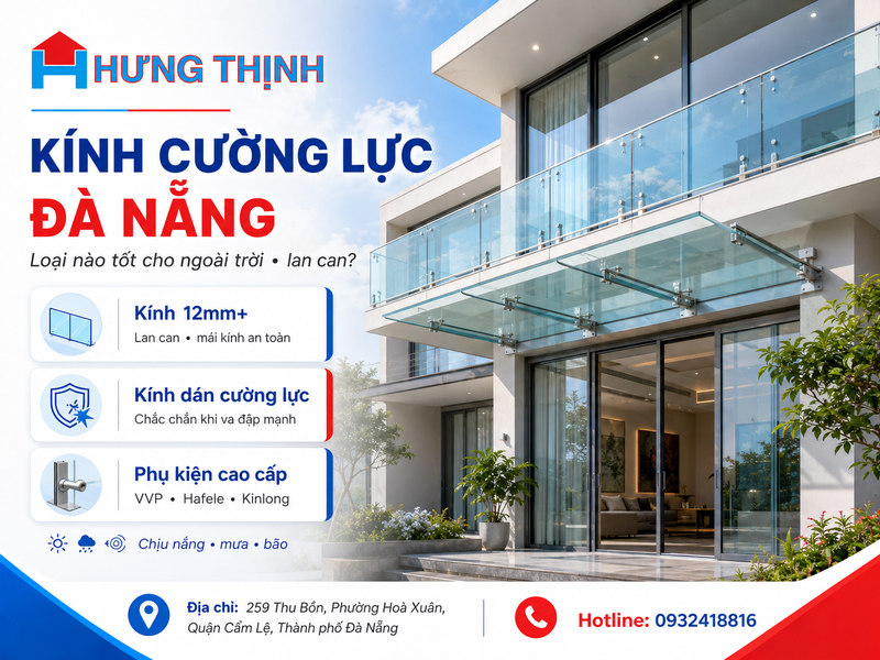 Kính cường lực Đà Nẵng loại nào tốt đối với công trình ngoài trời và lan can