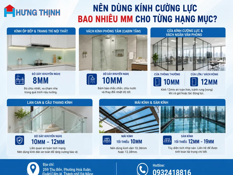 Nên dùng kính cường lực bao nhiêu mm cho từng hạng mục?