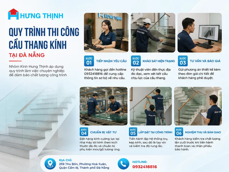 Quy trình thi công cầu thang kính tại Đà Nẵng