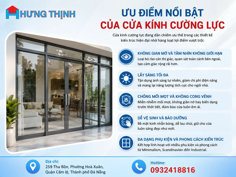 Ưu điểm nổi bật của cửa kính cường lực