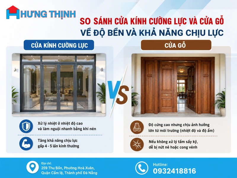 So sánh cửa kính cường lực và cửa gỗ về Về độ bền và khả năng chịu lực