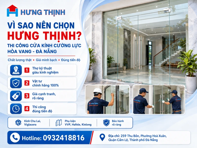 Vì sao khách hàng nên chọn Hưng Thịnh thi công cửa kính cường lực Hòa Vang?
